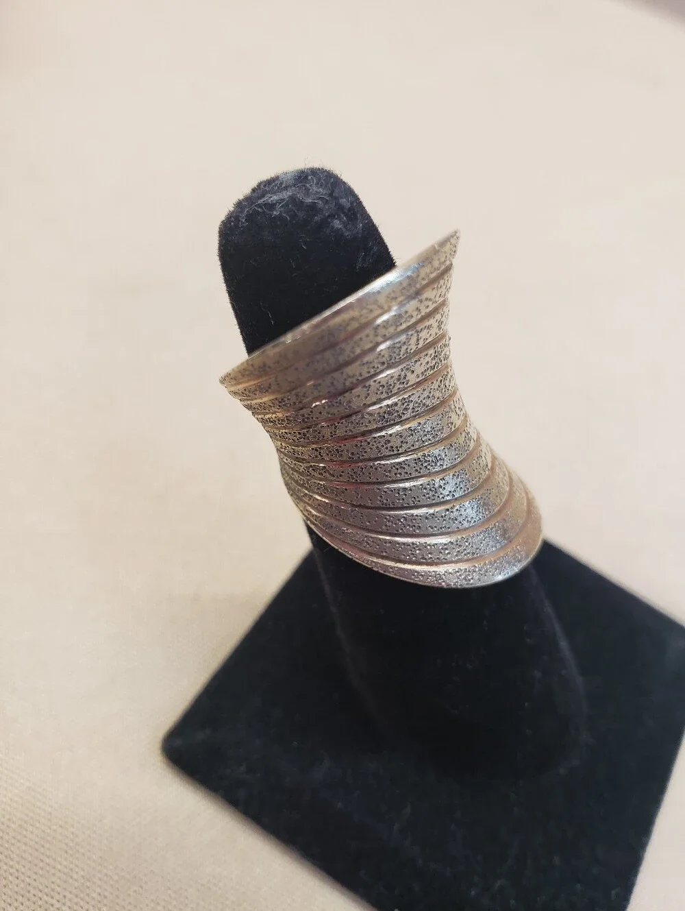 Sterling Silver Rose Gold Vermeil Modernist Curved Ribbed Textured Ring Size 5.5